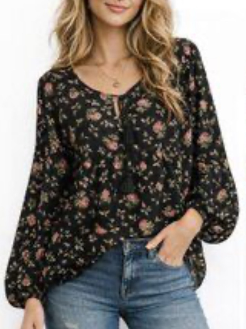 Ralph Lauren Denim & Supply Black Floral Peasant Blouse - Long Sleeve size L